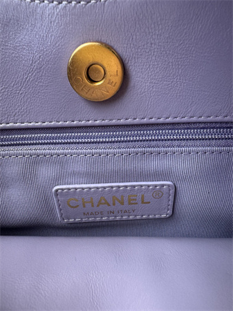 Ch*el hobo handbag shiny crumpled calfskin gold tone metal lt pruple as4322