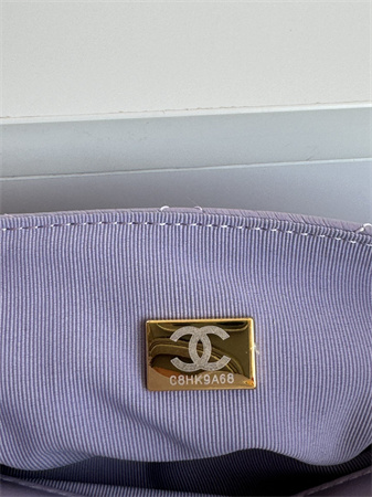 Ch*el hobo handbag shiny crumpled calfskin gold tone metal lt pruple as4322