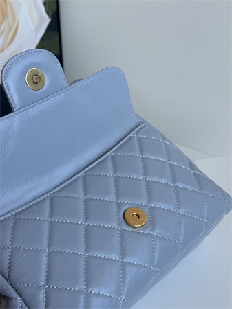 Ch*el hobo handbag shiny crumpled calfskin gold tone metal blue as4322