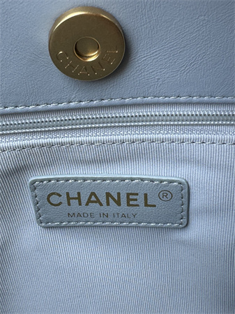 Ch*el hobo handbag shiny crumpled calfskin gold tone metal blue as4322