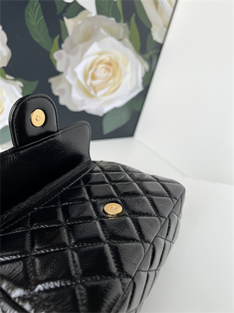 Ch*el small hobo handbag shiny crumpled calfskin gold tone metal black as4323