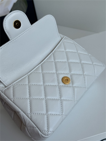 Ch*el small hobo handbag shiny crumpled calfskin gold tone metal white as4323