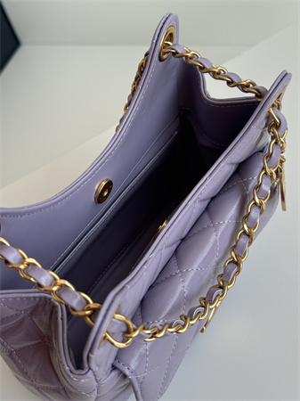 Ch*el small hobo handbag shiny crumpled calfskin gold tone metal lt pruple as4323