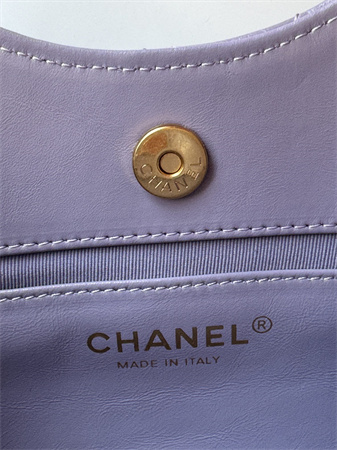 Ch*el small hobo handbag shiny crumpled calfskin gold tone metal lt pruple as4323