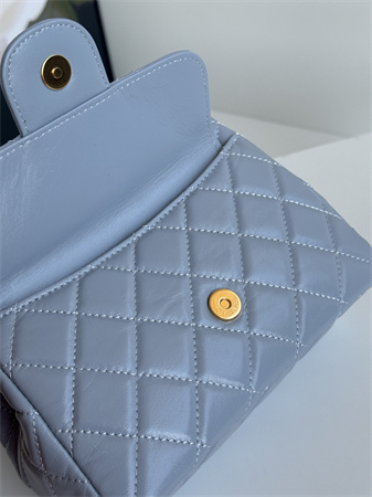 Ch*el small hobo handbag shiny crumpled calfskin gold tone metal blue as4323