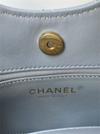 Ch*el small hobo handbag shiny crumpled calfskin gold tone metal blue as4323