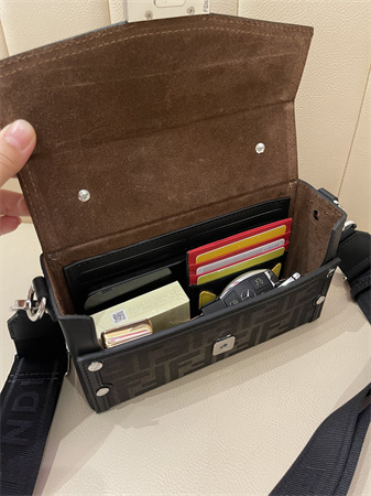 F**di soft trunk baguette brown ff eclissi jacquard fabric bag