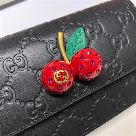 gu.cci gg S*p*e mini bag black leather with cherries 481291