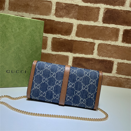 Gu.cci Jackie 1961 Chain Wallet Blue Denim 652681