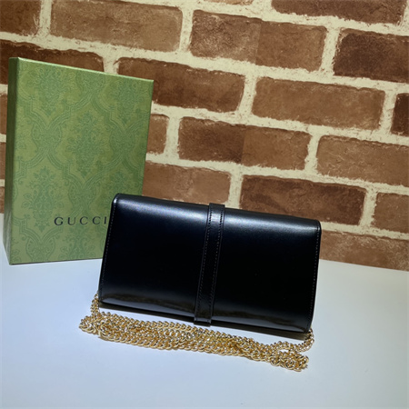 Gu.cci Jackie 1961 Chain Wallet Black Leather 652681