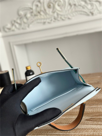 H**mes kelly mini ii bag epsom leather blue brume/vert jade/gold hs