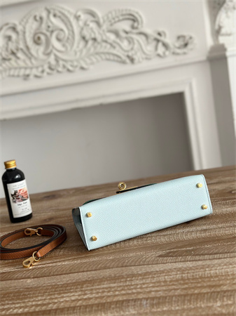 H**mes kelly mini ii bag epsom leather blue brume/vert jade/gold hs
