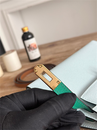 H**mes kelly mini ii bag epsom leather blue brume/vert jade/gold hs