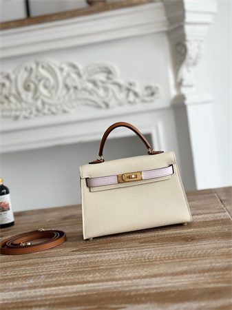 H**mes kelly mini ii bag epsom leather craie/mauve pale/gold hs