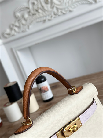 H**mes kelly mini ii bag epsom leather craie/mauve pale/gold hs