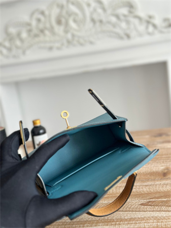 H**mes kelly mini ii bag epsom leather denim fonce/ecorce/sesame hs