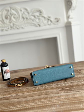 H**mes kelly mini ii bag epsom leather denim fonce/ecorce/sesame hs