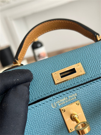 H**mes kelly mini ii bag epsom leather denim fonce/ecorce/sesame hs