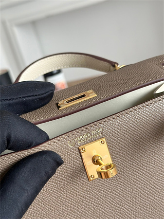 H**mes kelly mini ii bag epsom leather etoupe/craie hs