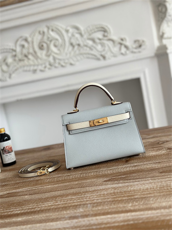 H**mes kelly mini ii bag epsom leather blue pale/craie hs