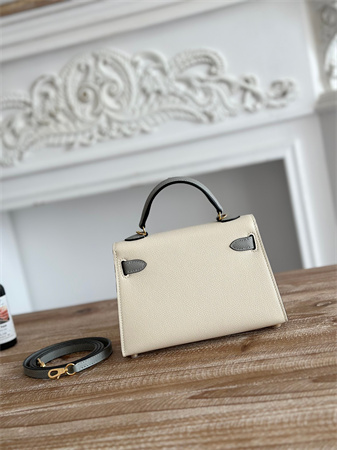 H**mes kelly mini ii bag epsom leather craie/gris glacier hs