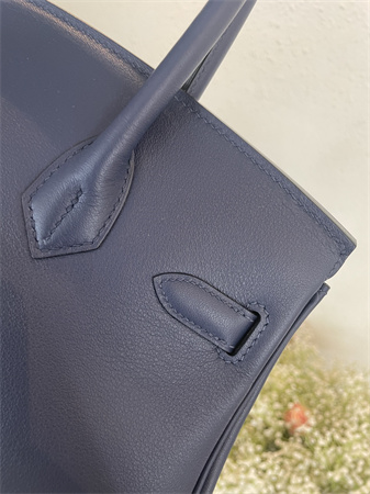 Bir.kin Shoulder Bag 29 Swift Leather Gold/Silver Tone Metal Deep Blue Color HS