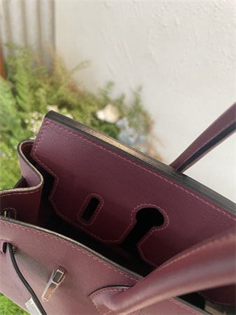 Bir.kin Shoulder Bag 29 Swift Leather Gold/Silver Tone Metal Burgundy Color HS