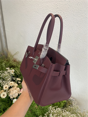 Bir.kin Shoulder Bag 29 Swift Leather Gold/Silver Tone Metal Burgundy Color HS