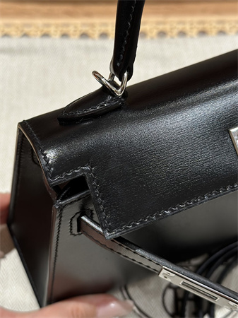 H**mes kelly mini ii bag box leather gold/silver tone metal black hs