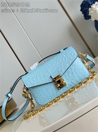L.V POCHETTE M??TIS EAST WEST Ostrich Leather Blue N85902