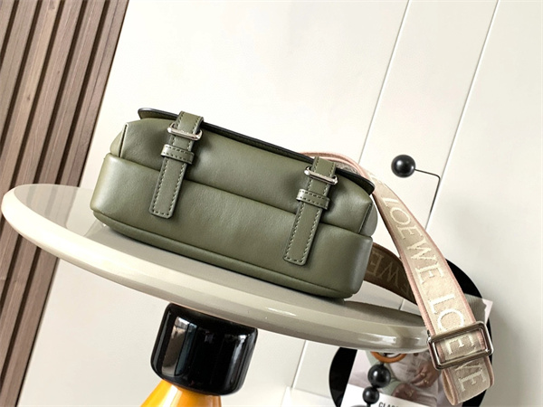l0ew* xs military messenger bag in S*pple smooth calfskin and jacquard khaki green
