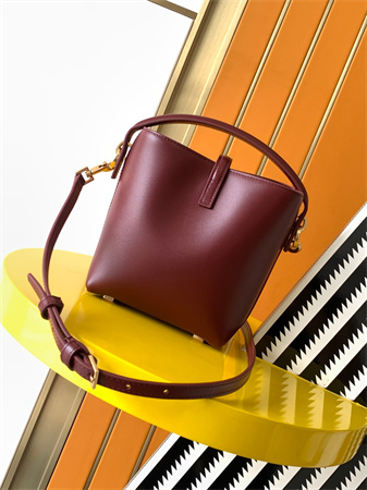 Y.S.L LE 37 Mini In Burgundy Shiny Leather Bucket Bag