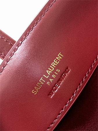 Y.S.L LE 37 Mini In Burgundy Shiny Leather Bucket Bag