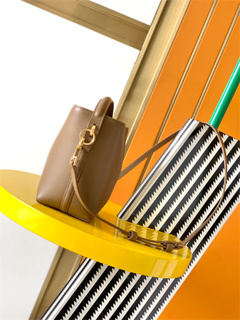 Y.S.L LE 37 Mini In Brown Shiny Leather Bucket Bag