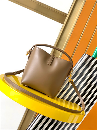 Y.S.L LE 37 Mini In Brown Shiny Leather Bucket Bag