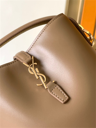 Y.S.L LE 37 Mini In Brown Shiny Leather Bucket Bag