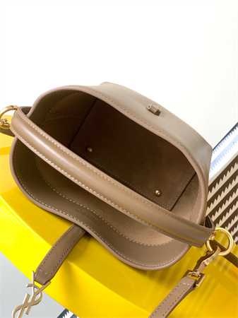 Y.S.L LE 37 Mini In Brown Shiny Leather Bucket Bag