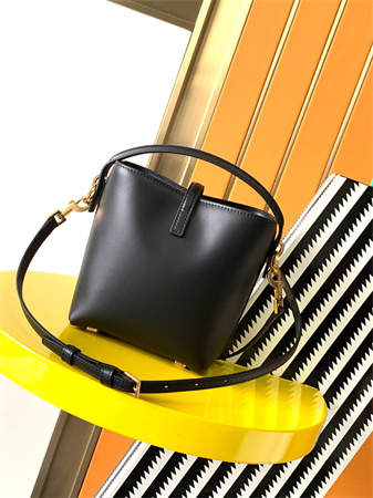 Y.S.L LE 37 Mini In Black Shiny Leather Bucket Bag