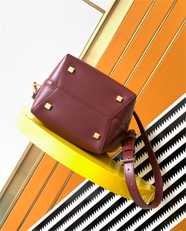 Y.S.L LE 37 Small In Burgundy Shiny Leather Bucket Bag