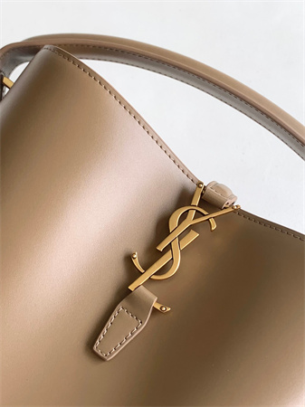 Y.S.L LE 37 Small In Burgundy Shiny Leather Brown Bucket Bag