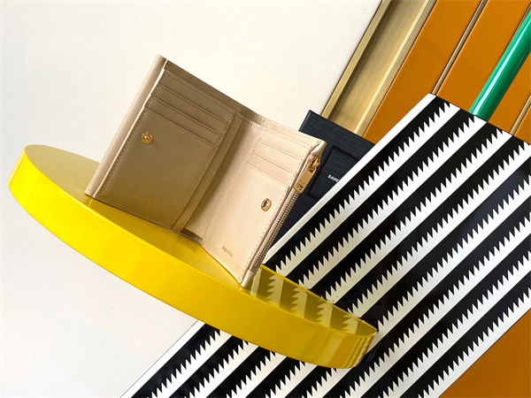 Y.S.L UPTOWN Compact wallet in grain de poudre leather Dk Beige