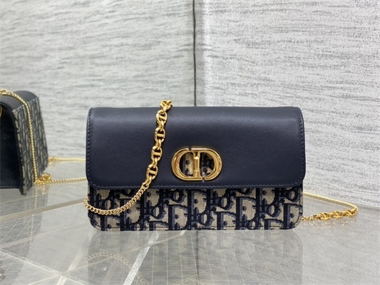 cd miss caro pouch with chain D*or oblique blue