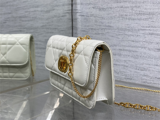 CD MISS CARO POUCH WITH CHAIN Macrocannage Lambskin White