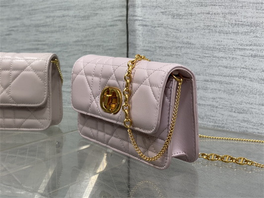 CD MISS CARO POUCH WITH CHAIN Macrocannage Lambskin Pink