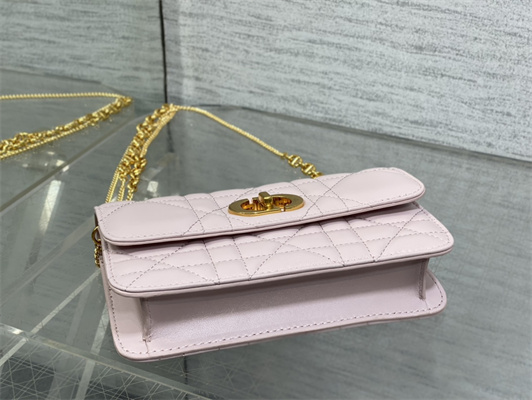 CD MISS CARO POUCH WITH CHAIN Macrocannage Lambskin Pink