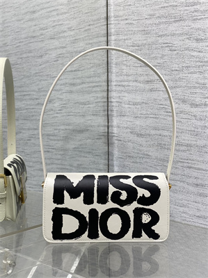 cd miss D*or flap bag graffiti printed calfskin white/black