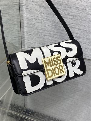 cd miss D*or flap bag graffiti printed calfskin black/white