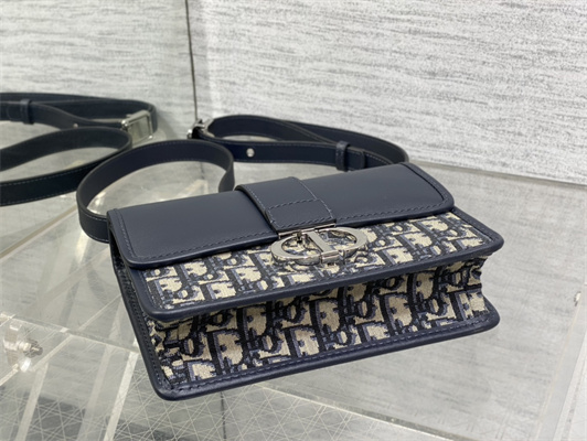 CD Small 30 Montaigne Bag Blue Oblique Jacquard & Leather