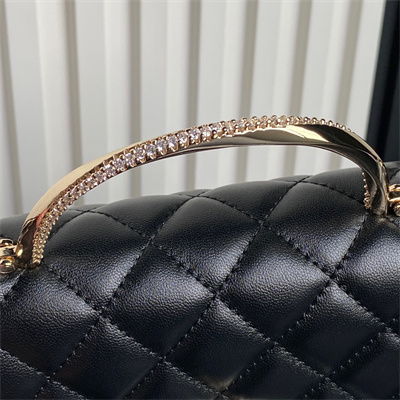 Ch*el clutch with chain lambskin, strass & gold-tone metal black ap4293