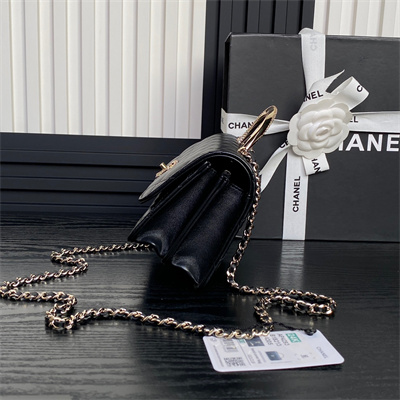 Ch*el clutch with chain lambskin, strass & gold-tone metal black ap4293